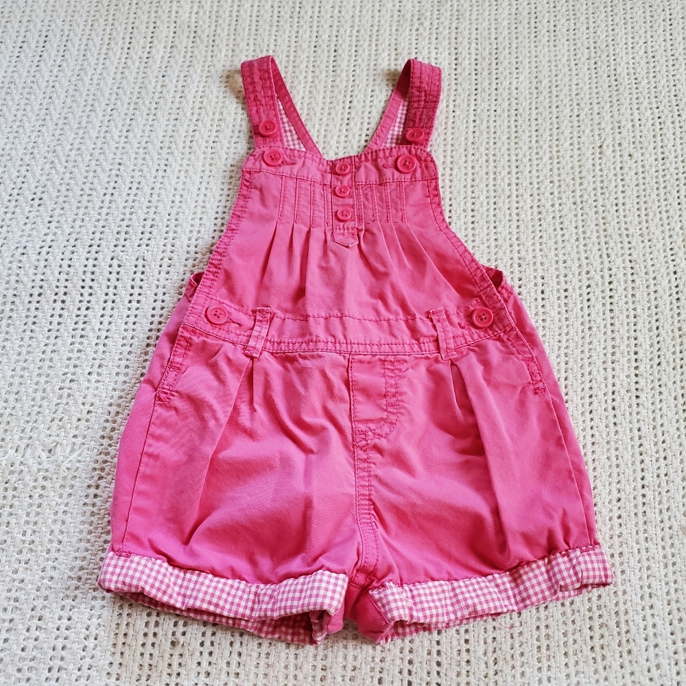 Vintage OshKosh B’Gosh 24M Hot Pink Gingham Accents Vestbak Overalls Shorts